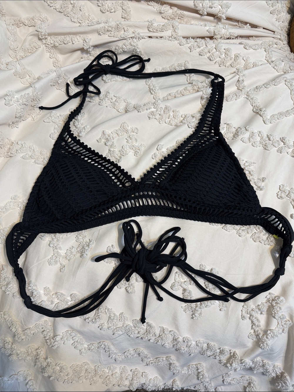 Black Crochet Triangle Halter Bikini Top